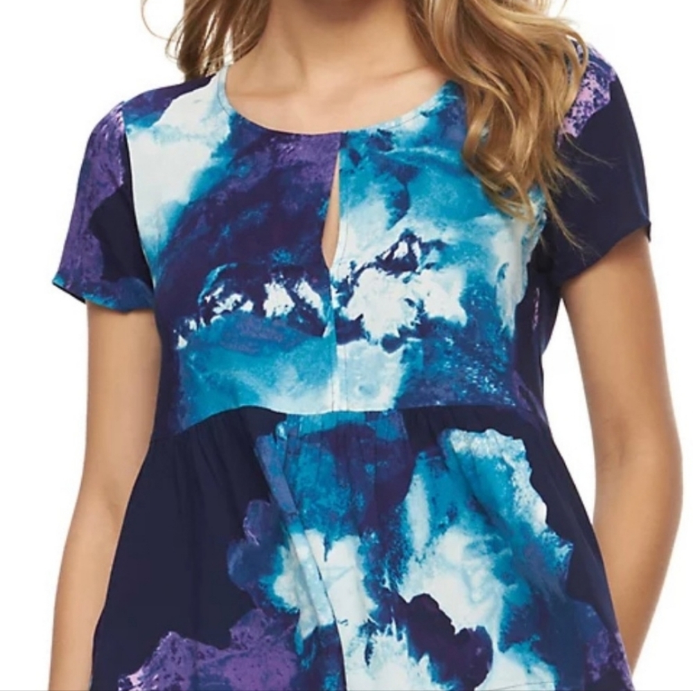 Juicy Couture Floral Watercolor Peplum Top w/ front peekaboo accent
